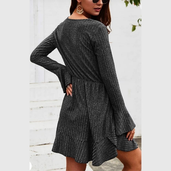 V Neck Casual Buttons Ruffle Long Sleeve Loose - Picture 7 of 8